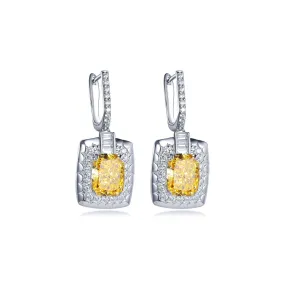 Fancy Sterling Silver Cushion Yellow Topaz Huggie Hoop Earrings with Charm